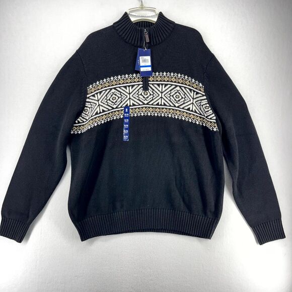 IZOD 5GG Fair Isle Quarterzip Sweater Black Color Mens Size XL NEW - Picture 1 of 10
